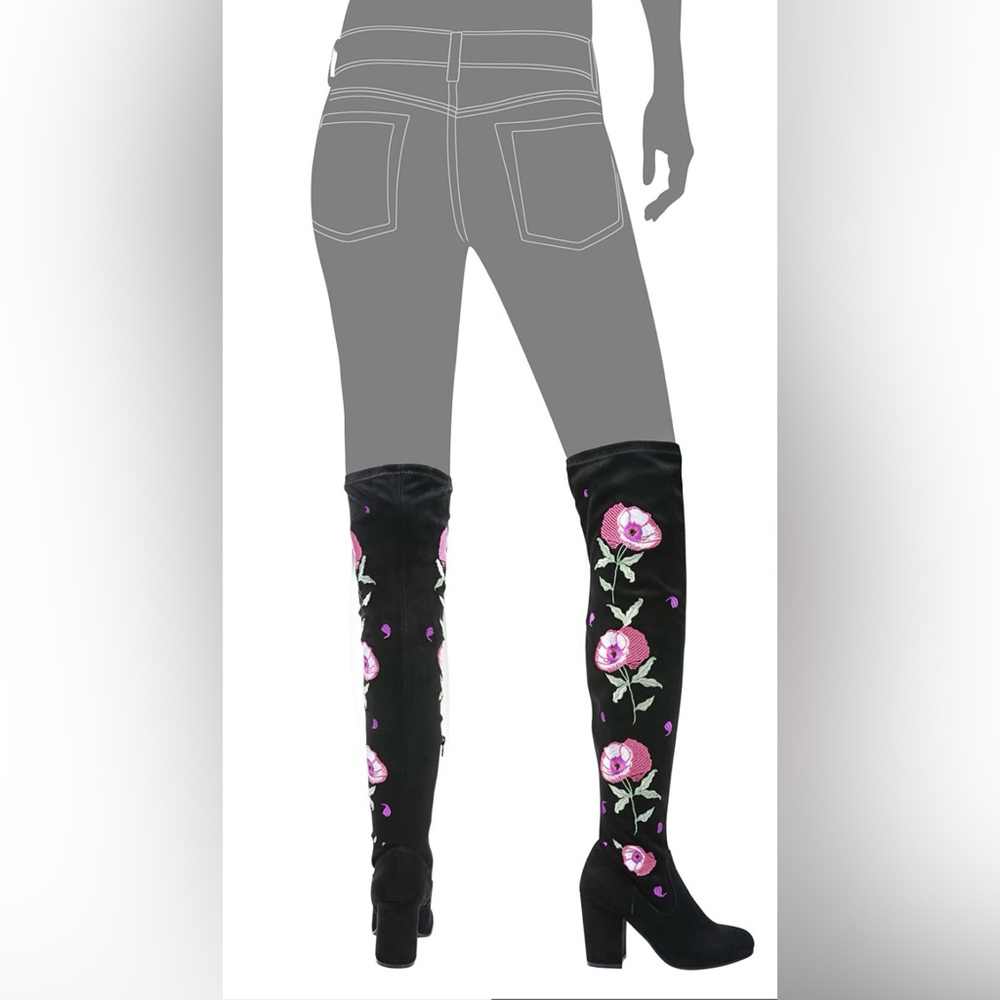 Carlos by Carlos Santana Black Faux Suede Over Knee Boots Embroidery - Picture 7 of 8